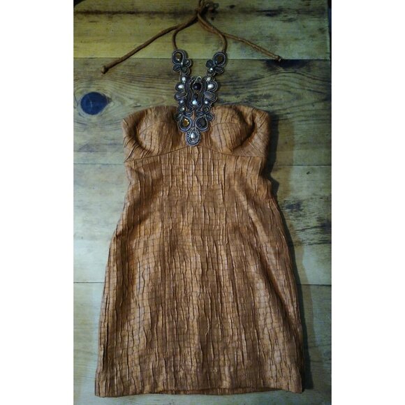 Dresses & Skirts - Muse Boston Proper Womens 4 Semi Formal Dress Prom Halter Neck Bronze Jeweled